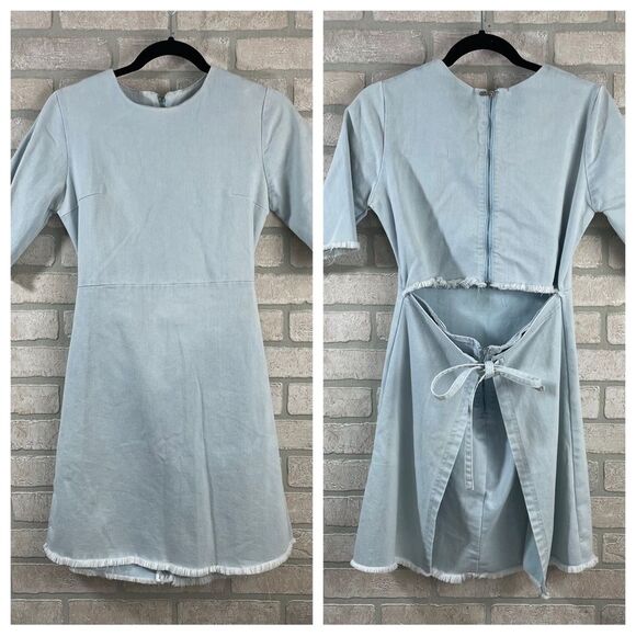 eyeye Dresses & Skirts - Eyeye denim stretchy raw edge wrap dress